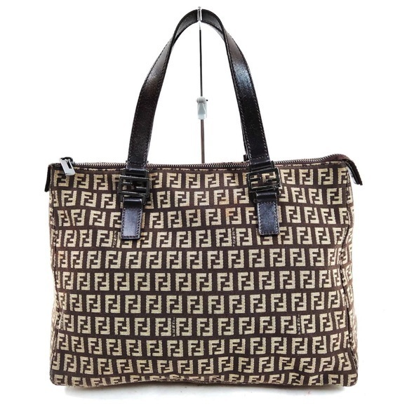 Fendi Handbags - FENDI Zucchino Tote Bag Canvas Leather Brown